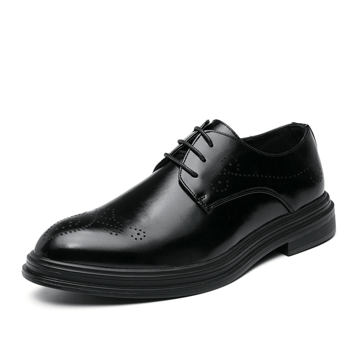 Men Leather Breathable Comfy Pointy Toe Vintage Oxford Casual Business Shoes - MRSLM