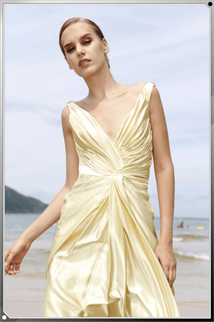 A-Line V-Neck Floor Length Sleeveless Evening Dresses Formal Dresses - MRSLM