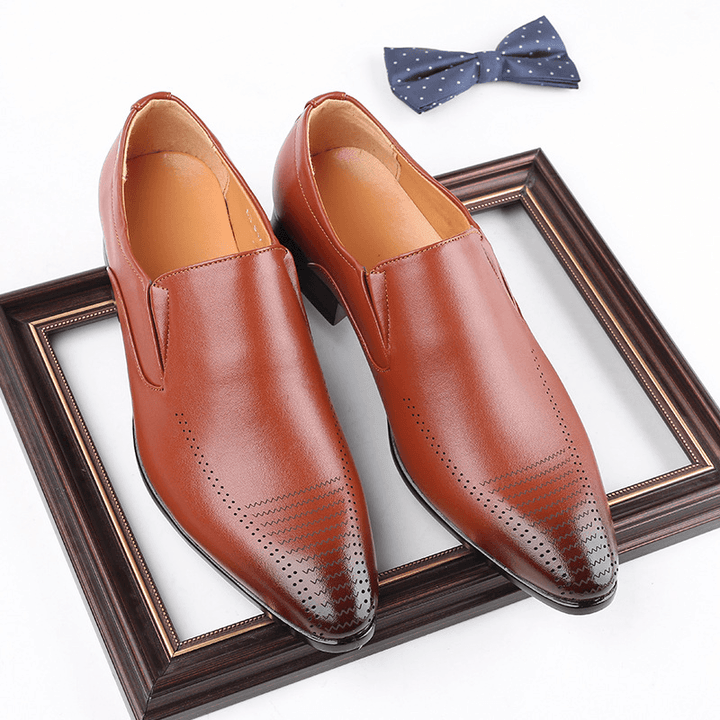 Men Leather Breathable Soft Sole Slip on Brief England Style Casual Dress Shoes - MRSLM