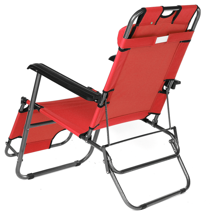Folding Beach Chair Outdoor Lounge Chair Removable Headrest Camping Traveling Foldable Outdoor Recliner Camping Chair - MRSLM