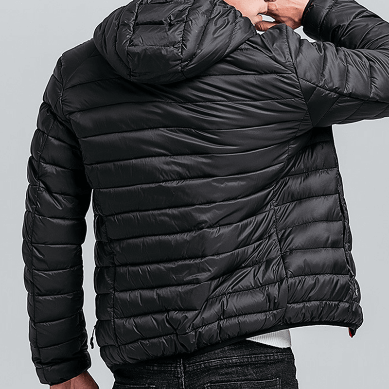 Mens Casual Solid Color Hooded Outdoor down Cotton Jacket - MRSLM