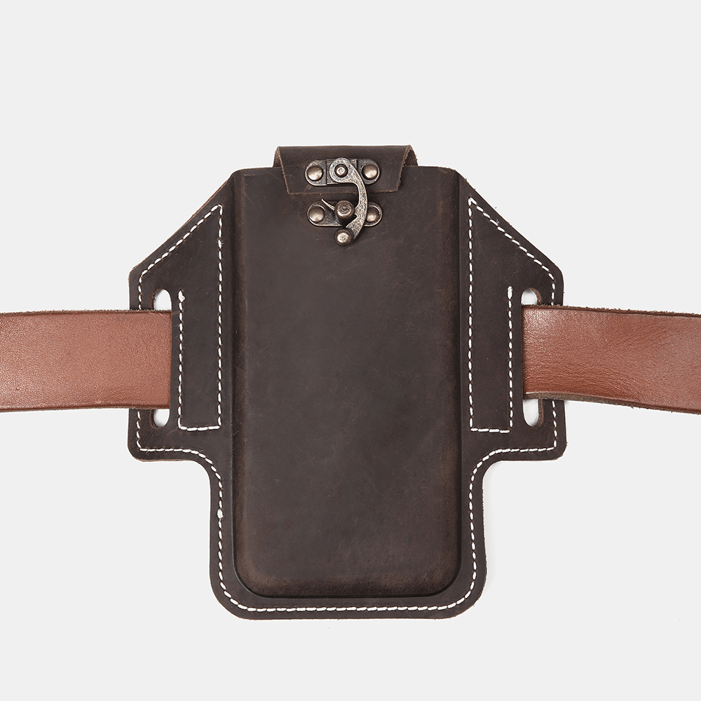Men Genuine Leather EDC Bag Waist Pack 6.3 Inch Phone Bag with Belt Loops - MRSLM