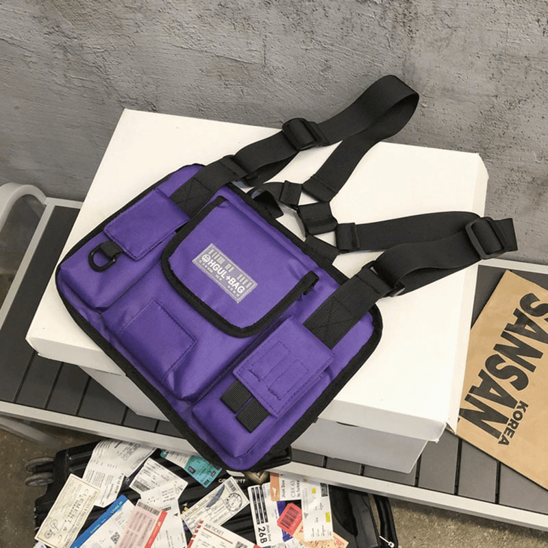 Unisex Oxford Cloth Letter Pattern Multi-Pocket Tactical Bag Chest Bag Backpack - MRSLM