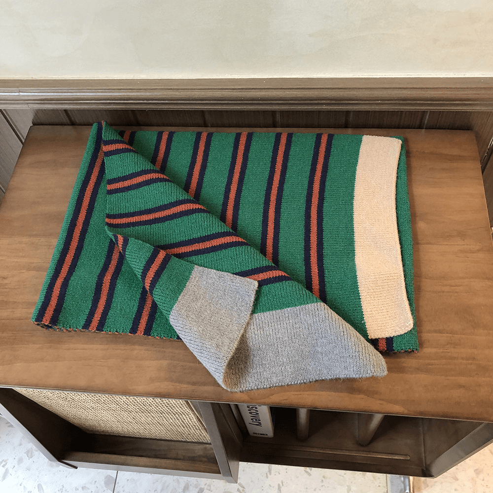 Casual Contrast Striped Knitted Warm Wool Scarf - MRSLM