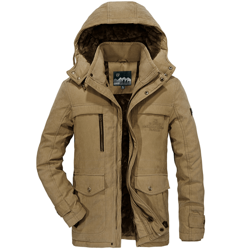 Mens Big Size Fleece Thick Warm Hooded Detachable Outdoor Jacket Winter Work Coat - MRSLM