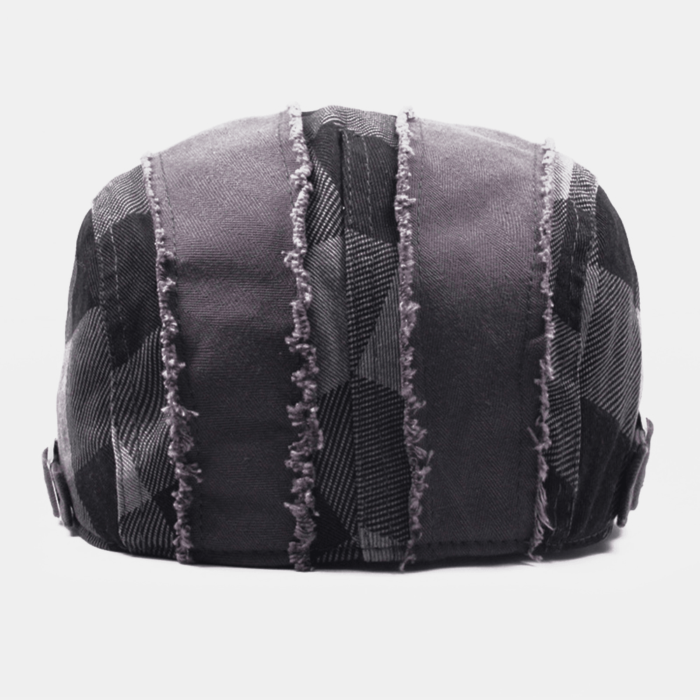 Men Cotton Patchwork Stitching Lattice Casual Outdoor Sunshade Flat Hat Beret Hat - MRSLM