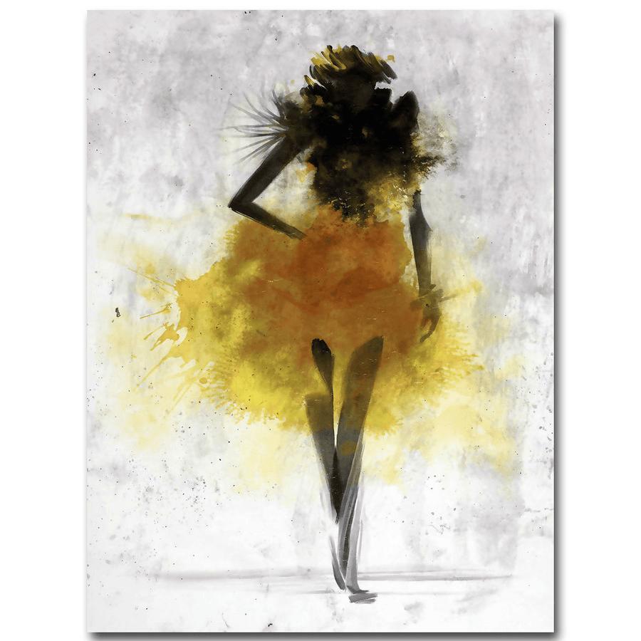 Fashion Yellow Girl Minimalist Abstract Art Canvas Oil Print Paintings Framed/Unframed - MRSLM
