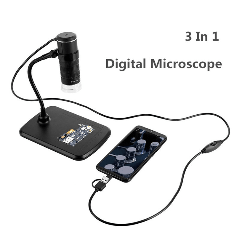 3 in 1 Digital Microscope HD 1000X Portable Electronic Magnifier Camera 8 LED USB Microscope Endoscopy Camera Kids Tool - MRSLM