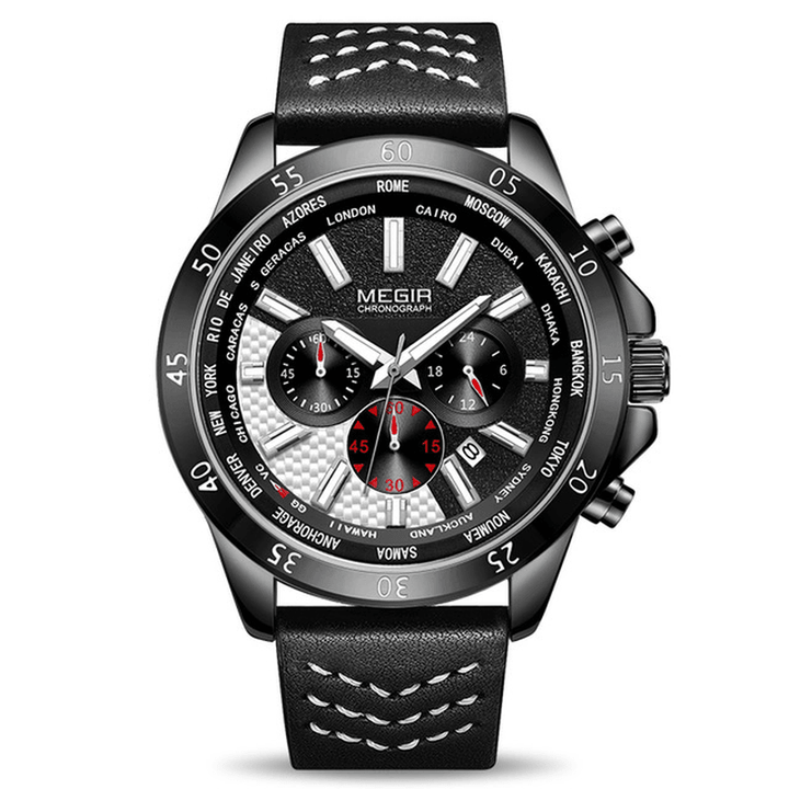 MEGIR 2103 Military Chronograph Calendar Luminous Men Wrist Watch Leather Strap Quartz Watch - MRSLM