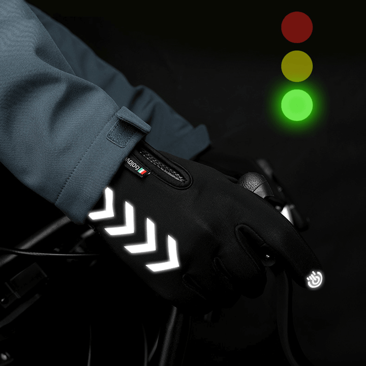 Cycling Warm Gloves Season Outdoor Waterproof Sports Anti-Skid Five-Finger Touch Screen Night Riding Highlight Reflective Gloves - MRSLM