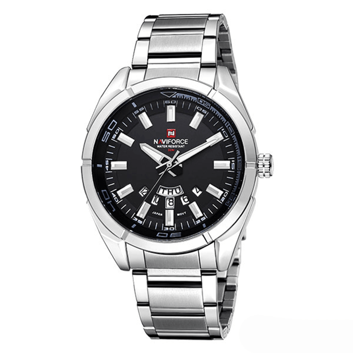 NAVIFORCE 9038 Waterproof Calendar Men Wrist Watch Luminous Display Full Steel Clock Quartz Watches - MRSLM