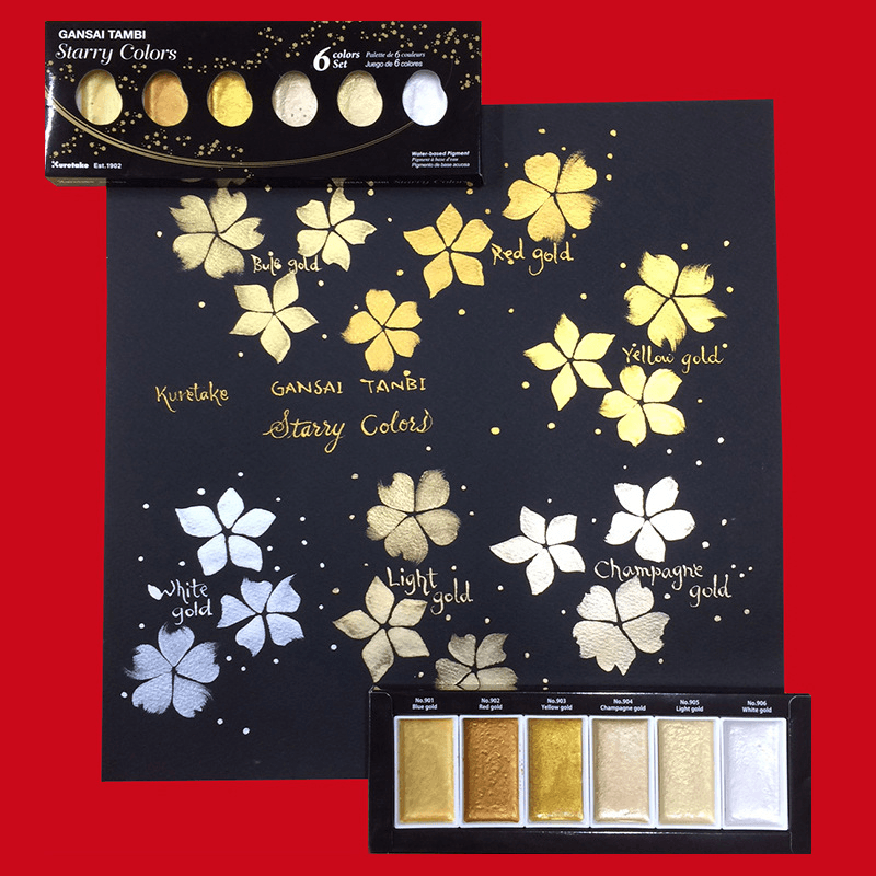 Japan Kuretake Kuretake Watercolor Paint Yancai Golden Starlight Pearl Color Chinese Painting Pigment 6 Colors - MRSLM