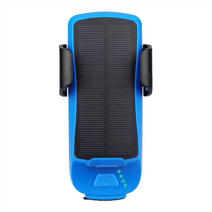 XANES® 5 in 1 T6 Solar USB Rechargeable Bike Light Super Bright 3 Modes Bicycle Headlight Power Bank 130Db 5 Modes Horn 4-6.5Inch Phone Holder Cycling Bicycle - MRSLM