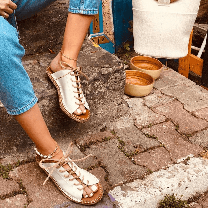 Large Size Women Casual Peep Toe Strappy Espadrilles Flat Sandals - MRSLM