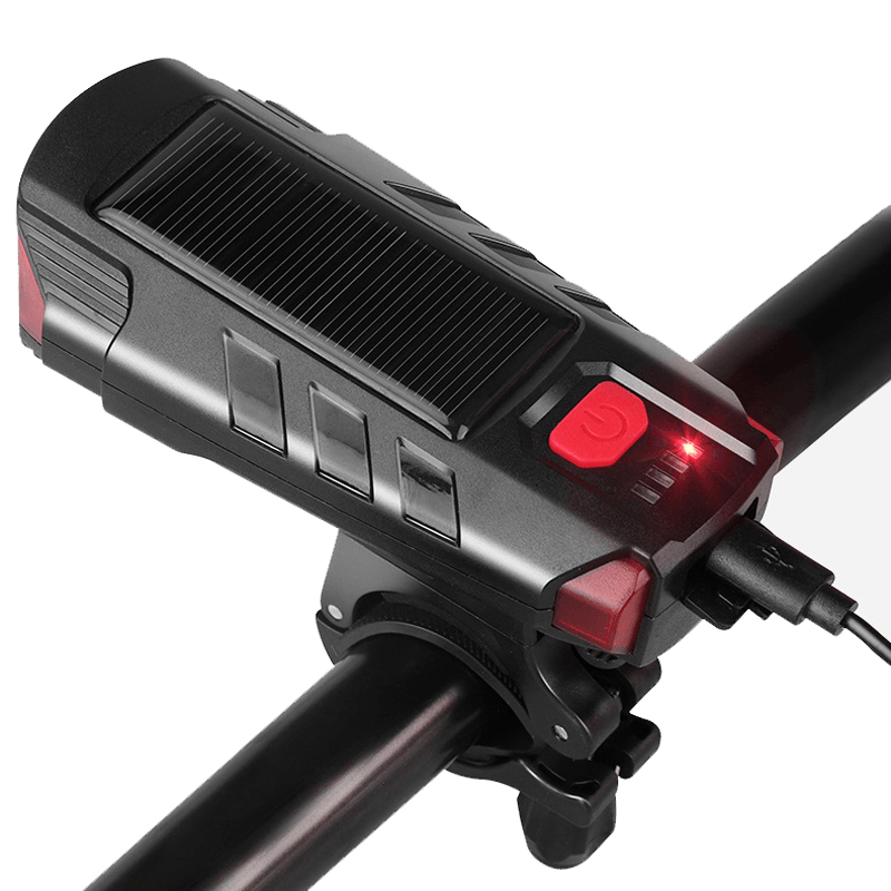 XANES® 5-Modes 2*T6 LED Solar Bicycle Headlights 6-Horns Sounds Waterproof Bike Light for Mountain Bike Night Ridingf Cycling - MRSLM