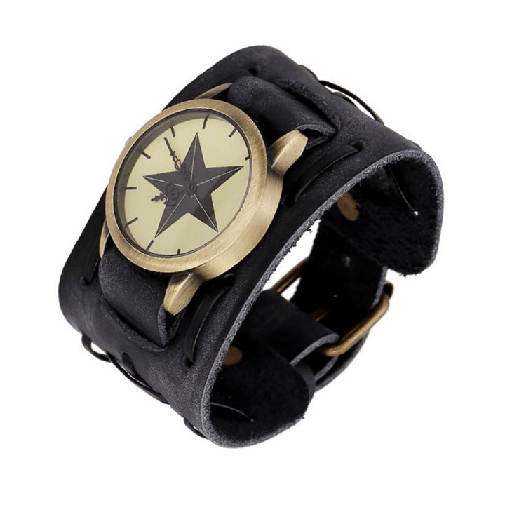 Casual Vintage Multi-Layer Cowhide Leather Strap Unisex Quartz Watch Bracelet - MRSLM