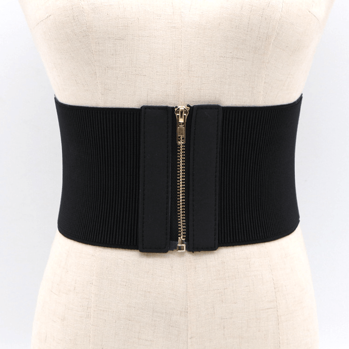Fashion Black Elastic Wide Waist Dress Shirt Decoration Belt - MRSLM