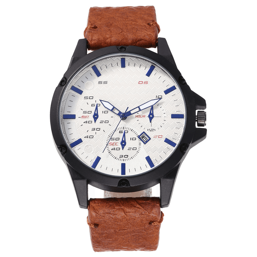Fashion Casual Alloy Casual Vintage Calendar PU Leather Belt Watch Quartz Watch - MRSLM