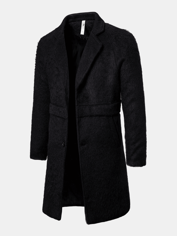 Mens Black Warm Single-Breasted Mid-Length Business Trench Coats - MRSLM