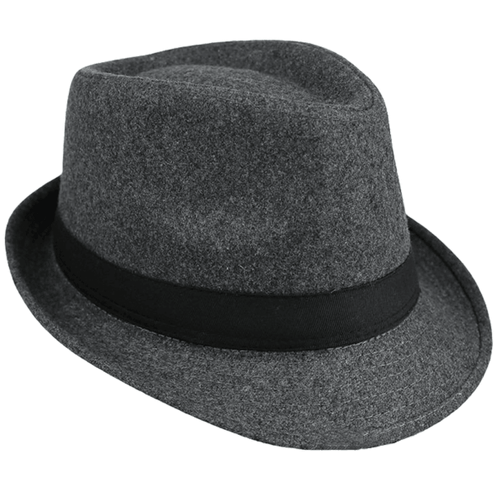 Unisex Jazz Cap Vintage Woolen Bucket Trilby Brim Fedora Panama Hat - MRSLM