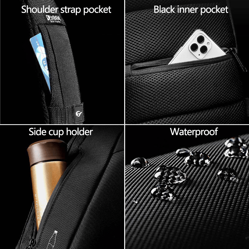 Men Oxford Password Lock Anti-Theft Reflective Strip Design Waterproof Multi-Pockets Crossbody Sling Bag Chest Bag - MRSLM