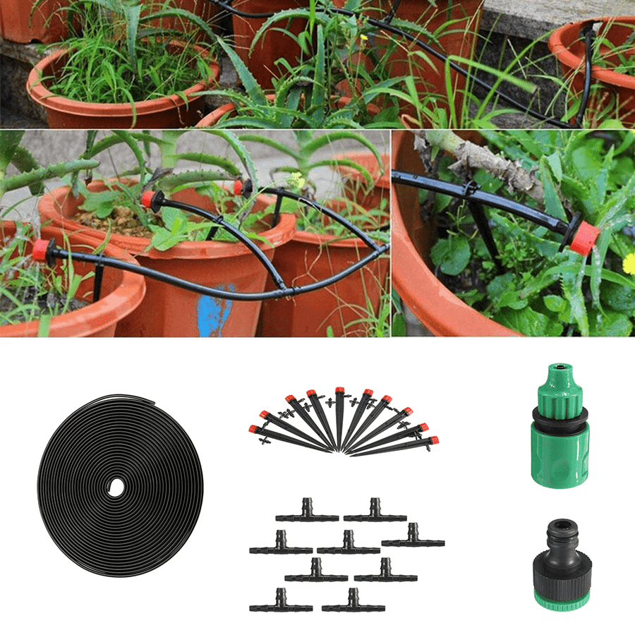 22Pcs/Set 5M Hose Outdoor Mist Coolant System Automatic Sprayer Plant Watering Sprinkler Quick Connector Nozzles Kits Drip DIY Garden Irrigation System - MRSLM
