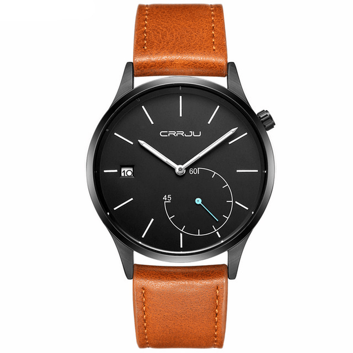 CRRJU 2129 Casual Style Calendar Men Wrist Watch Leather Strap Working-Dials Quartz Watches - MRSLM