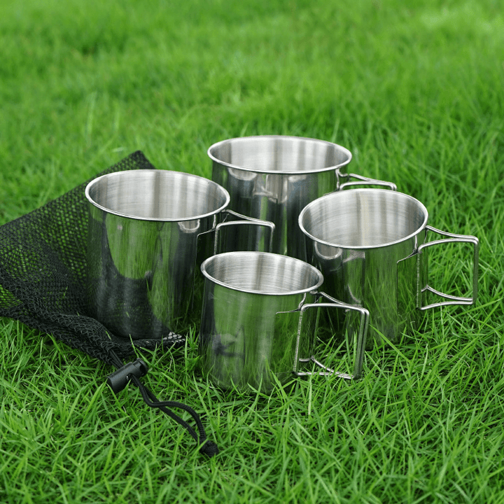 Campleader 4 Pcs Folding Water Cup Set Lightweight 304 Stainless Steel Mug Outdoor Camping Picnic Travel Tableware with Storage Bag - MRSLM