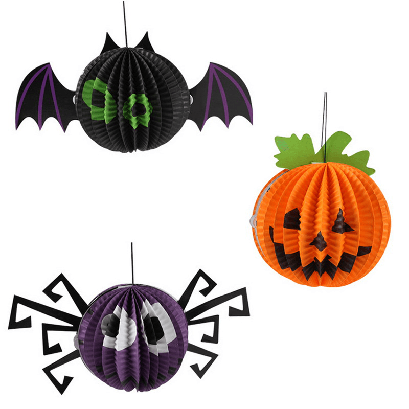 Halloween 3D Ghost Bat Spider Pumpkin Witch Pendant Haunted House Drop Bar KTV Room Decorative Paper Hanging Ornament - MRSLM