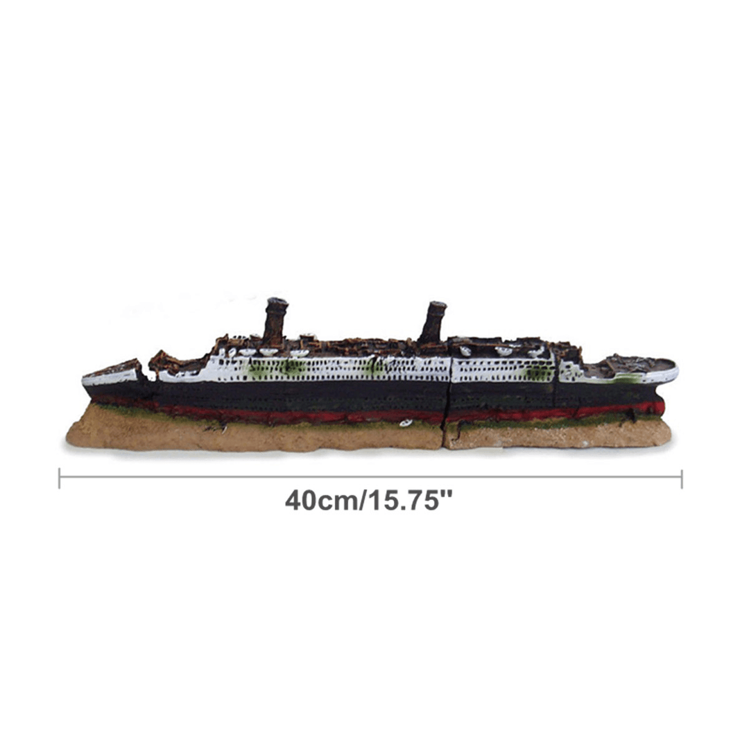 40Cm Aquarium Fish Tank Ornament Shipwreck Boat Ship Wreck Hiding Cave Decor - MRSLM