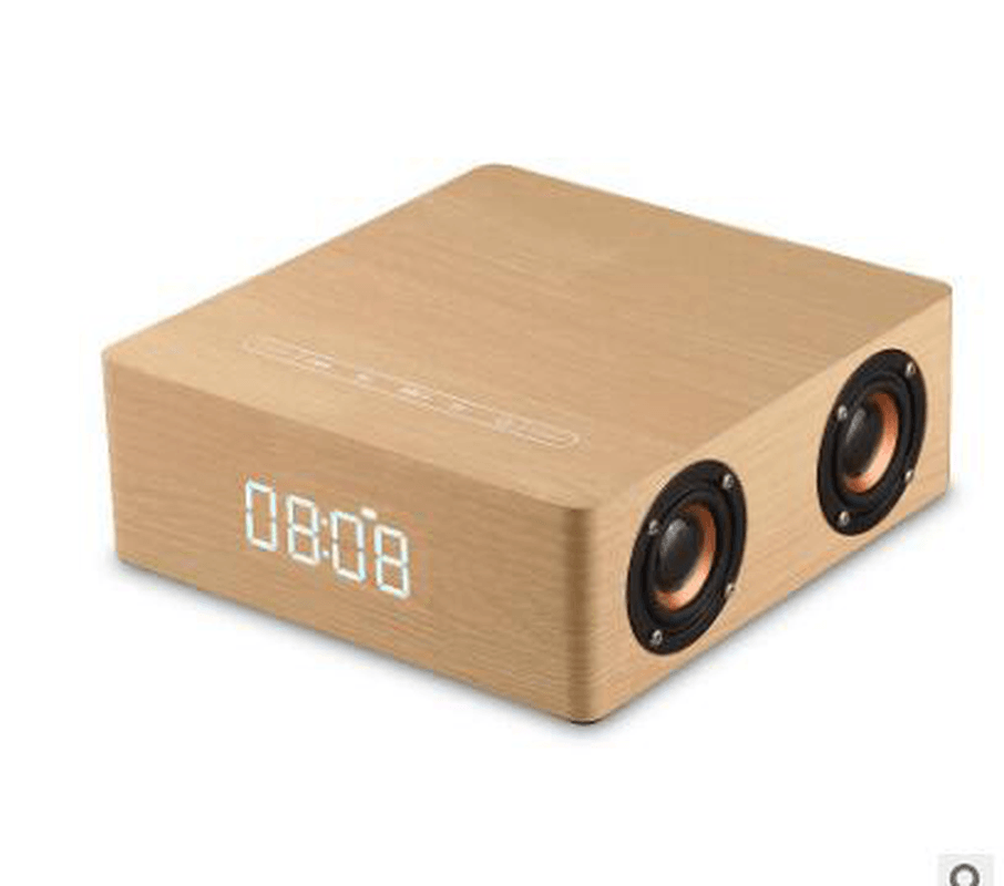 Portable Wooden Bluetooth Speaker 12W 4 Speaker Alarm Clock Display Column 3D Stereo Speaker - MRSLM