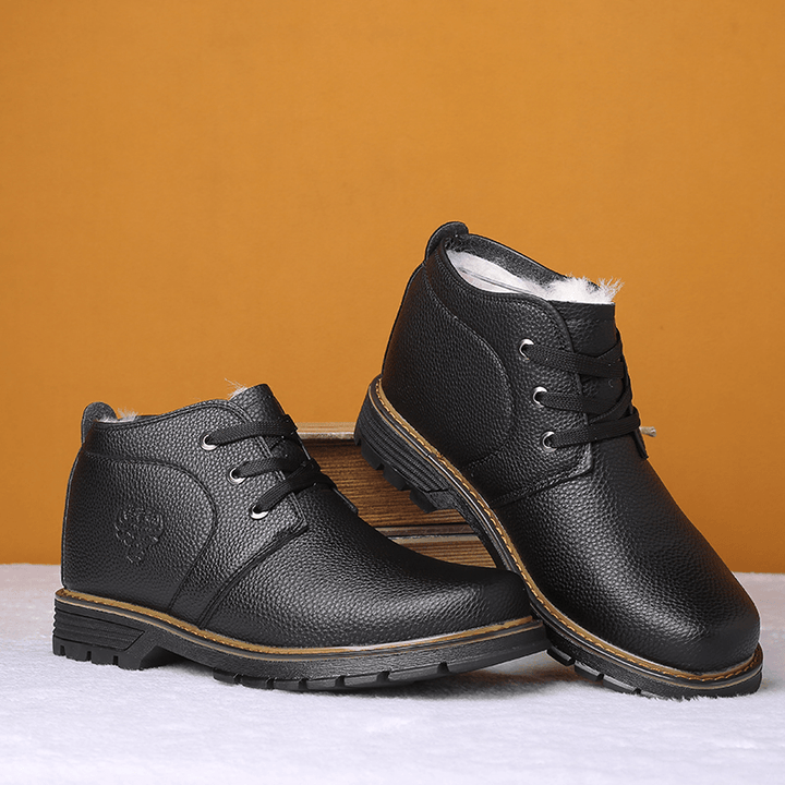 Men Comfy Microfiber Leather Warm Business Casual Winter Ankle Boots - MRSLM