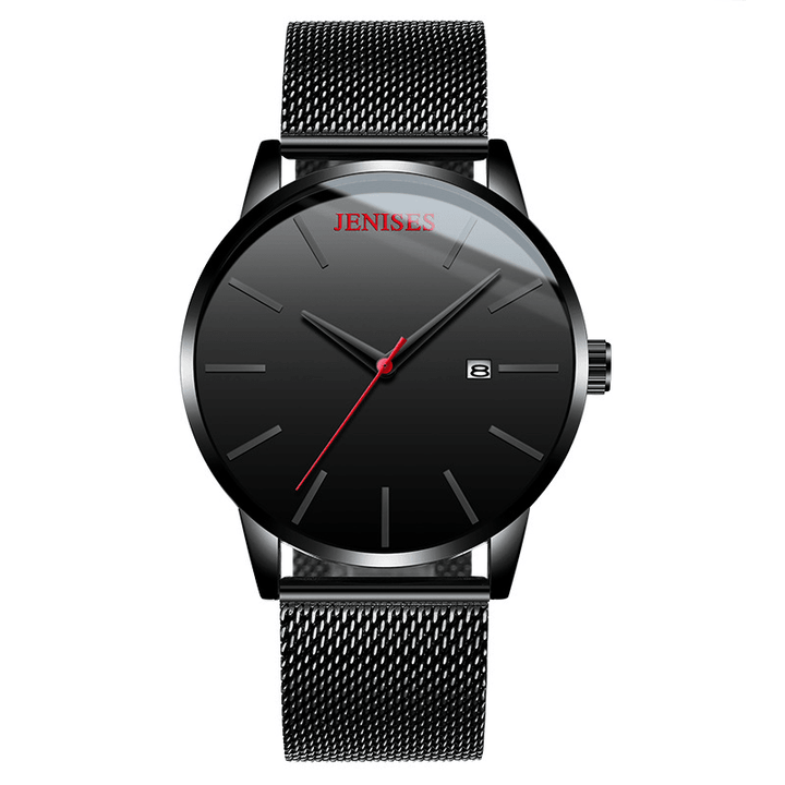 JENISES XD656 Waterproof Calendar Quartz Watches Milan Stainless Steel Strap Men Wrist Watch - MRSLM