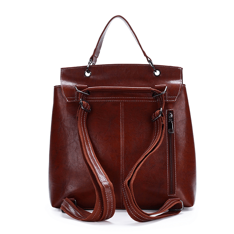 Women PU Leather Solid Double Straps Fashion Backpack - MRSLM