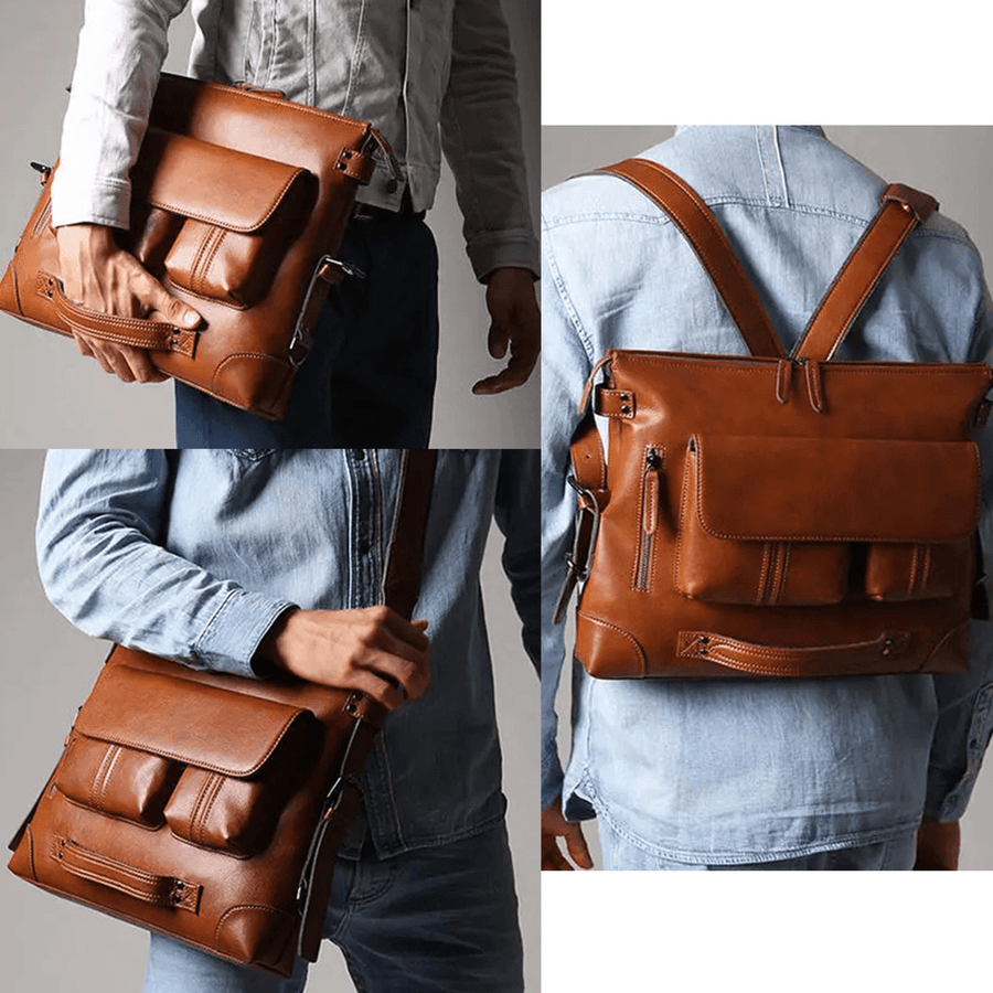 Ekphero Men Casual Briefcase 13-14 Inch Laptop Bag Handbag Multifunction Shoulder Bag Backpack - MRSLM