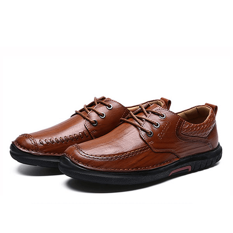 Men Casual Comfy Soft Sole Genuine Leather Lace up Oxfords Shoes - MRSLM