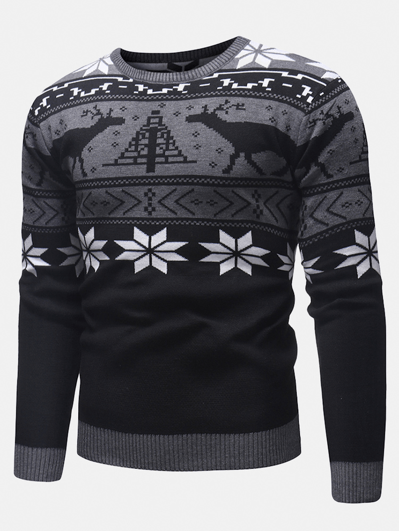 Mens Christmas Pattern Crew Neck Regular Fit Casual Knitted Sweater - MRSLM