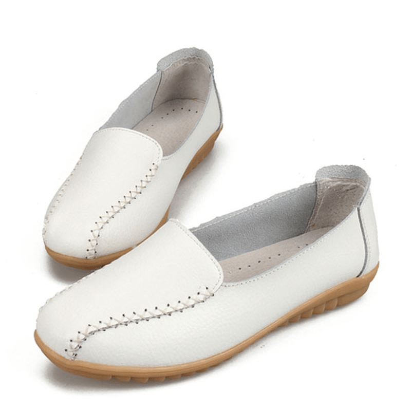 Women Loafers Shoes Casual Outdoor Slip on Leather Flats - MRSLM