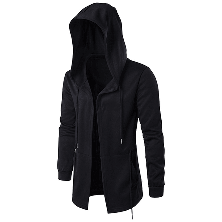 Mens Black Fashion Casual Mid Long Cloakman Cloak Hooded Jacket - MRSLM