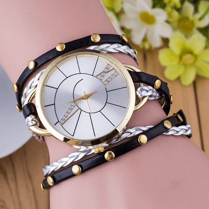 Simple Dial Leather Strap Crystal Algarismos Romanos Quartz Watch Women Bracelet Watch - MRSLM