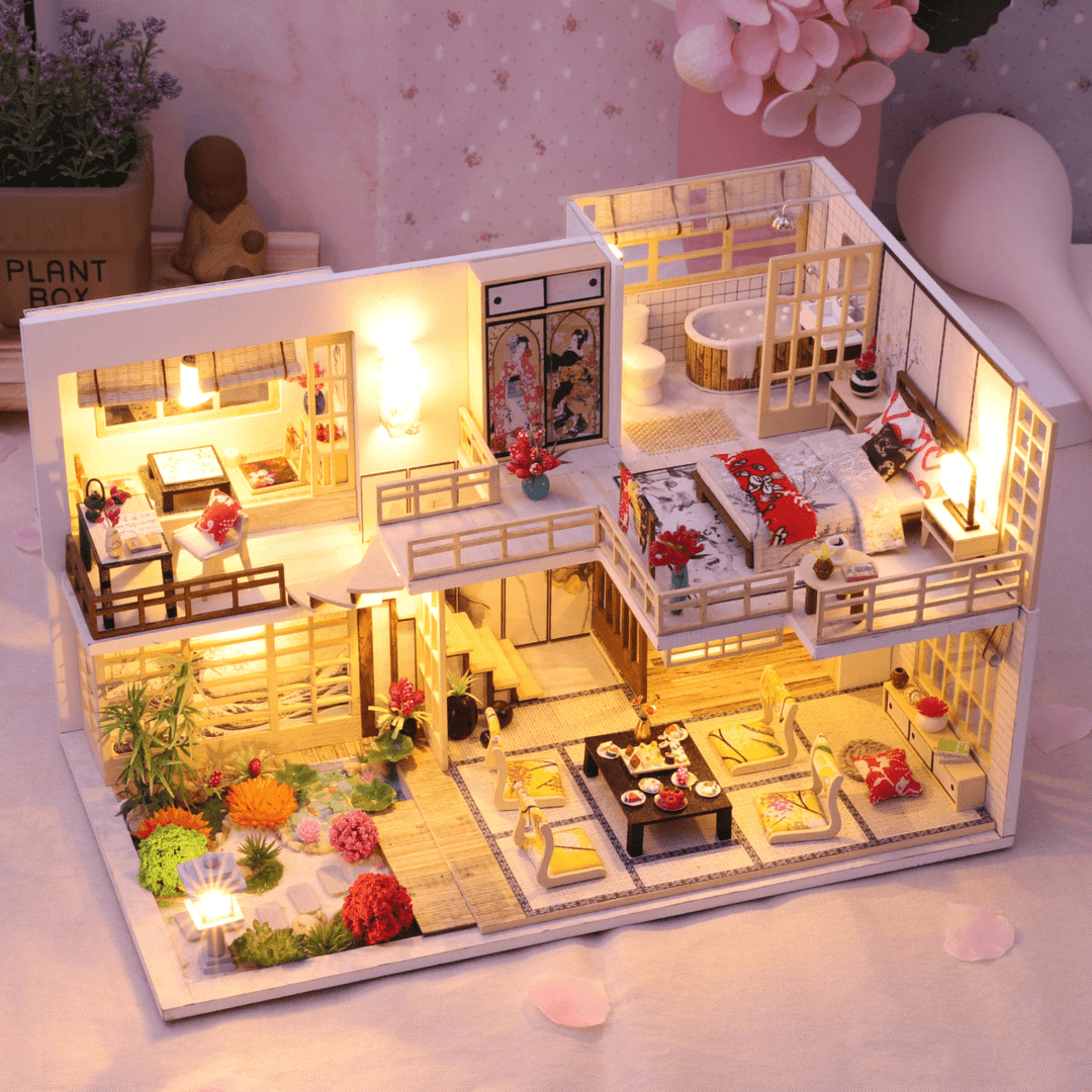 Wooden Crafts DIY Handmade Assembly 3D Doll House Miniature Furniture Kit with LED Light Toy for Kids Birthday Gift Home Decoration - MRSLM