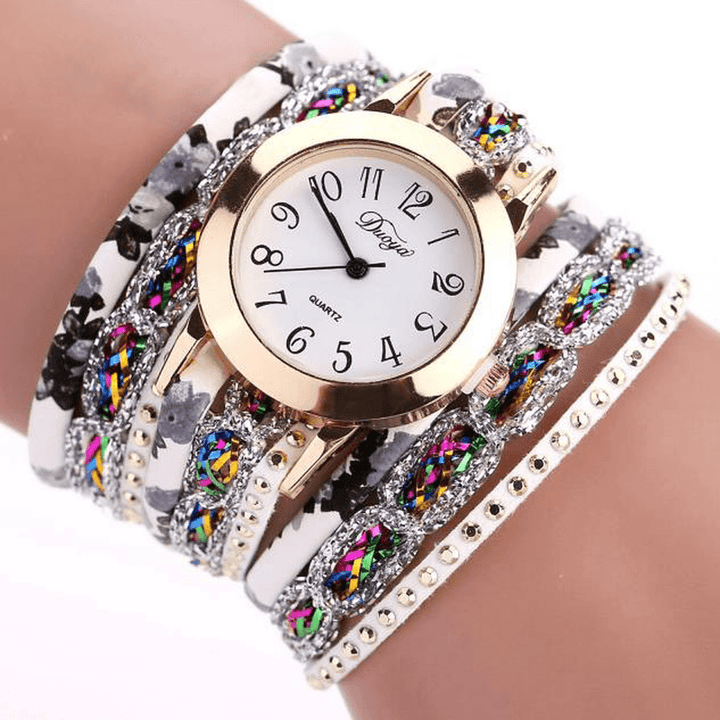 DUOYA XR1886 Retro Style Bracelet Watch Flower Picture Ladies Quartz Watches - MRSLM