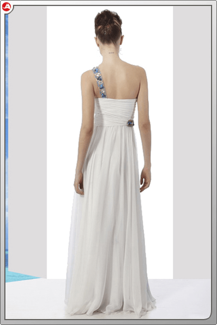 A-Line One Shoulder Floor Length Sleeveless Evening Dresses Prom Dresses - MRSLM