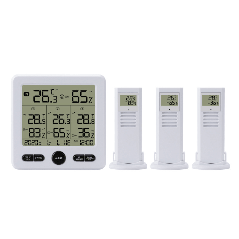 3 in 1 Indoor Outdoor Wireless Thermometer Hygrometer Weather Station with Color Alarm - MRSLM