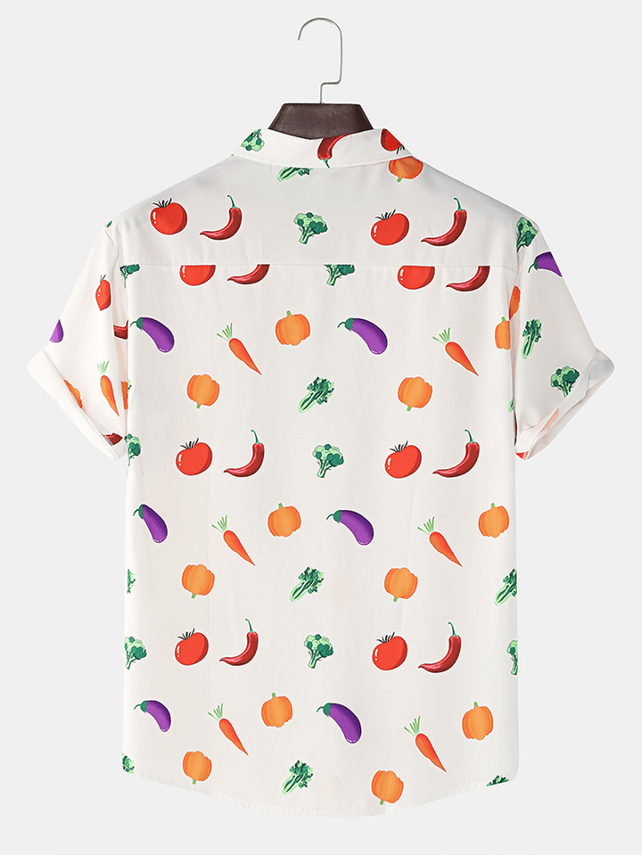 Mens Colorful Vegetables Print Casual Loose Thin Short Sleeve Shirts - MRSLM