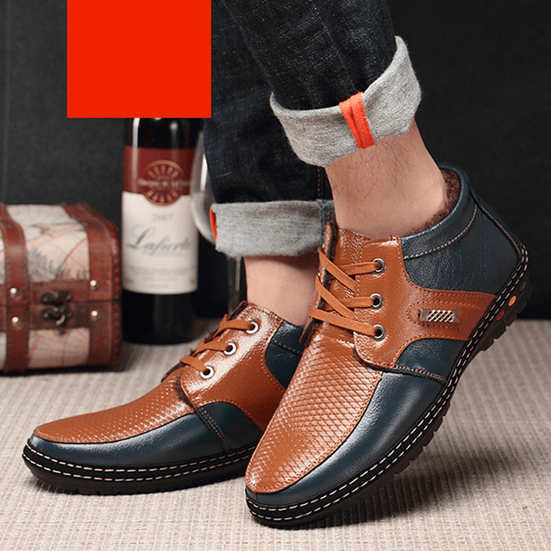 Men Casual Genuine Leather Comfy Soft Fur Lining High Top Oxfords Shoes - MRSLM