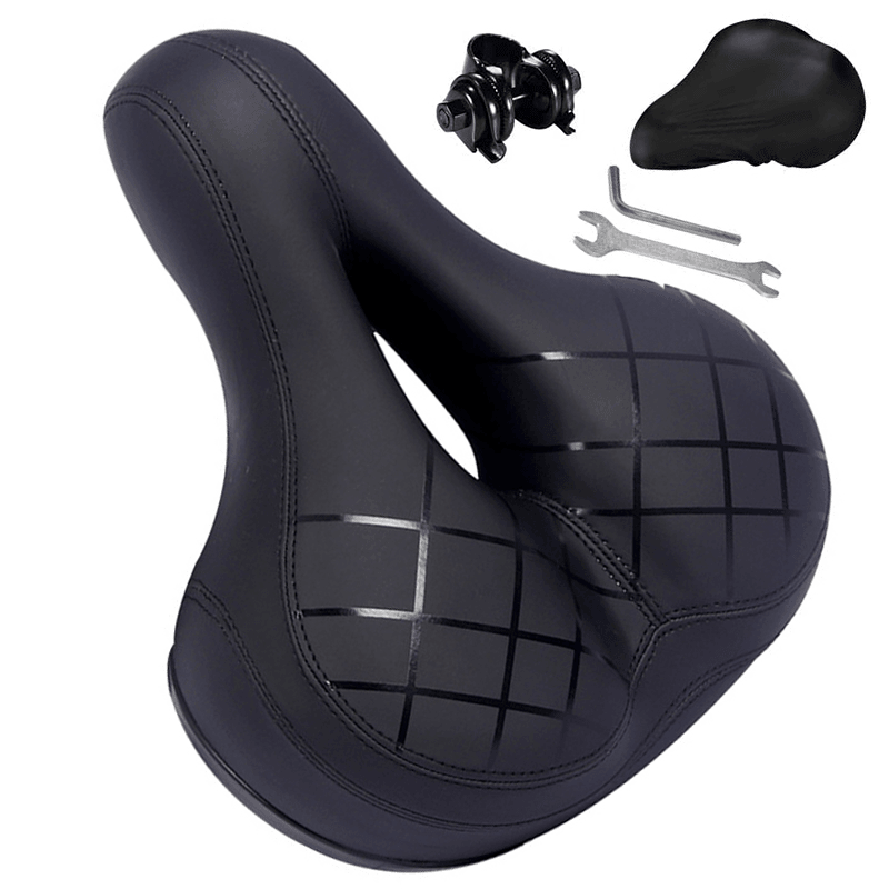 Bike Seat Cushion Oversized Comfortable Universal Shock Absorbing Bicycle Saddle with Wrench Protection Cover - MRSLM