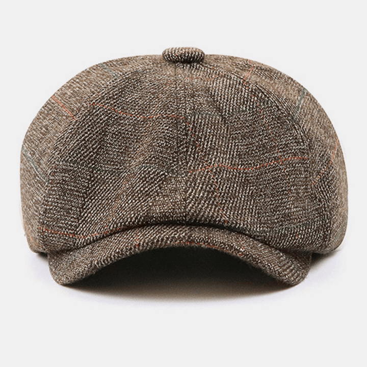 Men British Style Retro Elastic Casual Lattice Pattern Painter Newsboy Hat Beret Hat Octagonal Hat - MRSLM