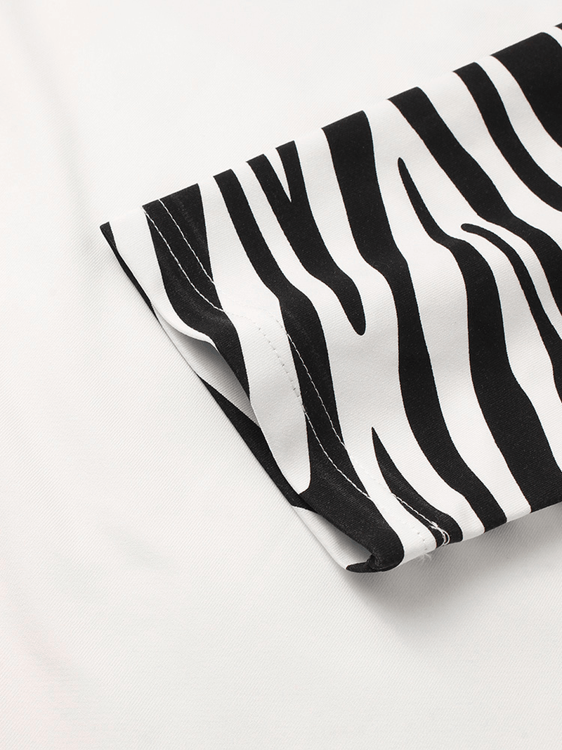 Mens Graphic Print Zebra Patchwork Faux Twinset Long Sleeve T-Shirt - MRSLM