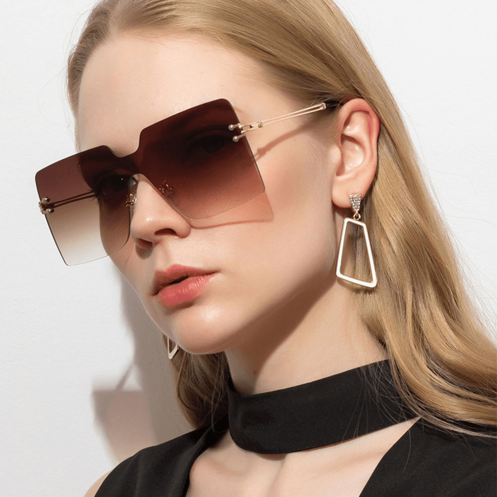 Women Oversized Square Frame Fashion Metal UV Protection Sunglasses - MRSLM